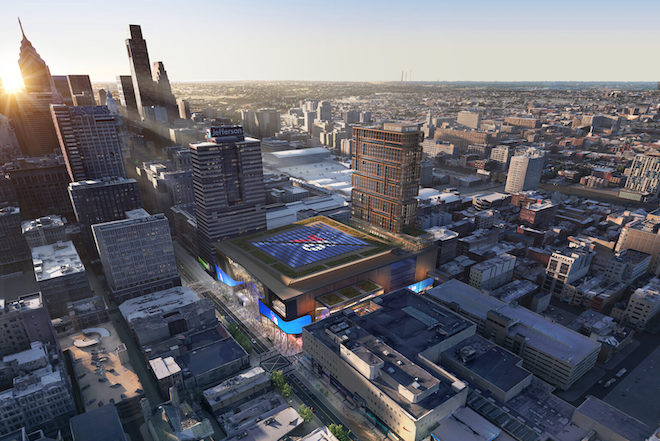 A rendering of the proposed 76ers arena.