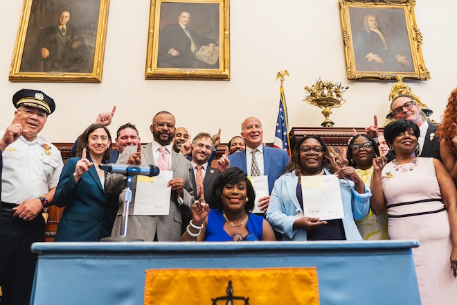 Mayor Cherelle Parker and members of City Council put up their ones for "One Philly." Photo courtesy of Philadelphia City Council.