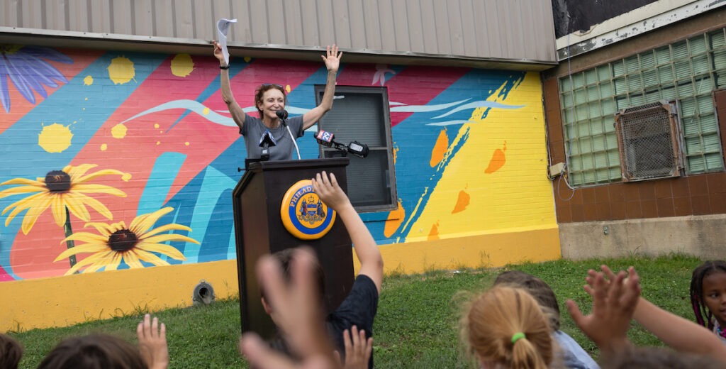 Jane Golden at a Markward Playground youth designed mural dedication on July 31, 2024. Photo by Steve Weinik.