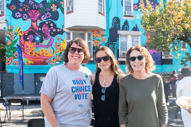 Left to right: Mural Arts Board Chair Julia Fleischner, Ashley Biden and Jane Golden at the October 22, 2024 dedication of Philly Votes. Photo by Erin Blewett.