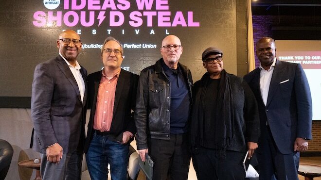 Left to right: Mayor Michael Nutter, filmmaker Joe Winston, Larry Platt, Keeanga-Yamahtta Taylor and Mayor Kasim Reed.