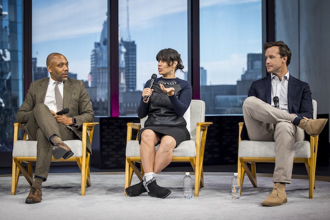 Left to right: Bruce Katz of Drexel's Nowak Metro Finance Lab, Andre Perry of Brookings Metro, Sonja Trauss of Yes in My Back Yard (YIMBY) and Mark Ethridge of Charlotte's Impact Housing Fund.