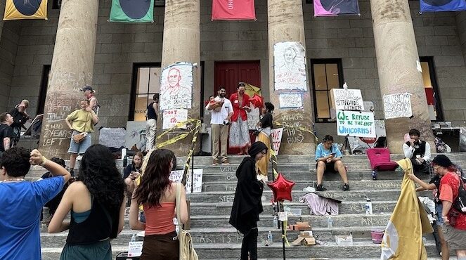 UArts students protesting in June 2024 after the school announced its abrupt closing. Photo by Max Kimbrough.