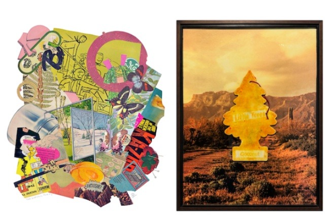 Side by side collages: "The Garden Party" by Kira Wong (left) and "Little Trees" by Jake Dombroski.