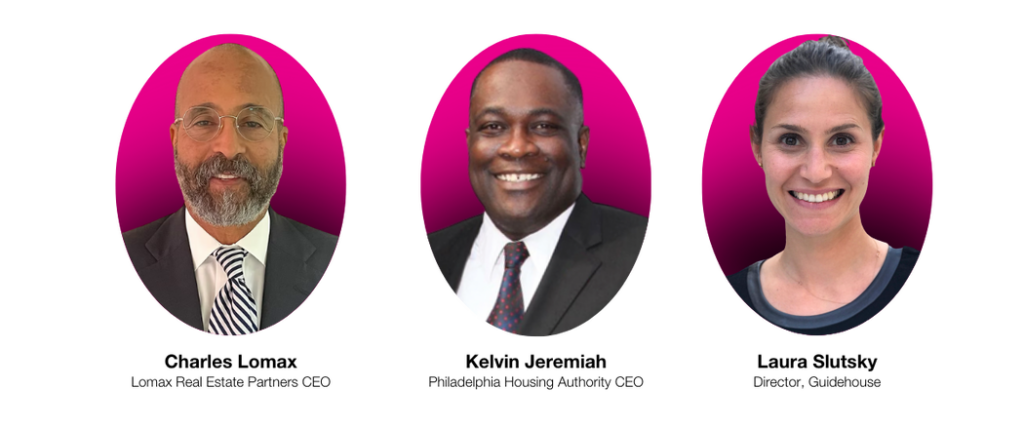 Portraits of Development for Good speakers Chris Lomax, Kelvin Jeremiah, and Laura Slutsky