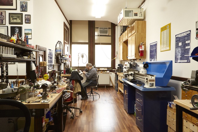 Mark Jacobi in Jacobi Atelier, a clarinet repair and customization shop.